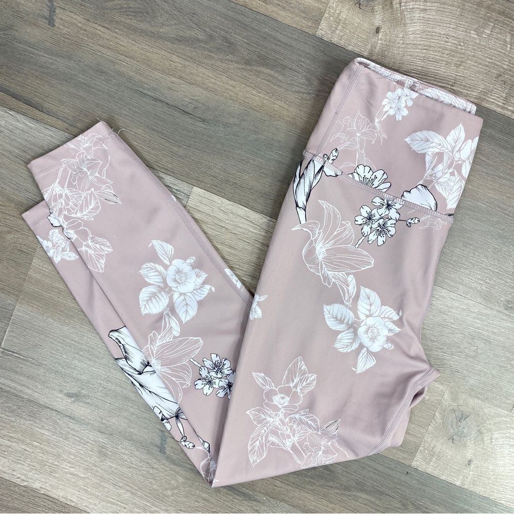 Anthropologie‎ Allfenix Lyla Floral Leggings Taupe Pink Small